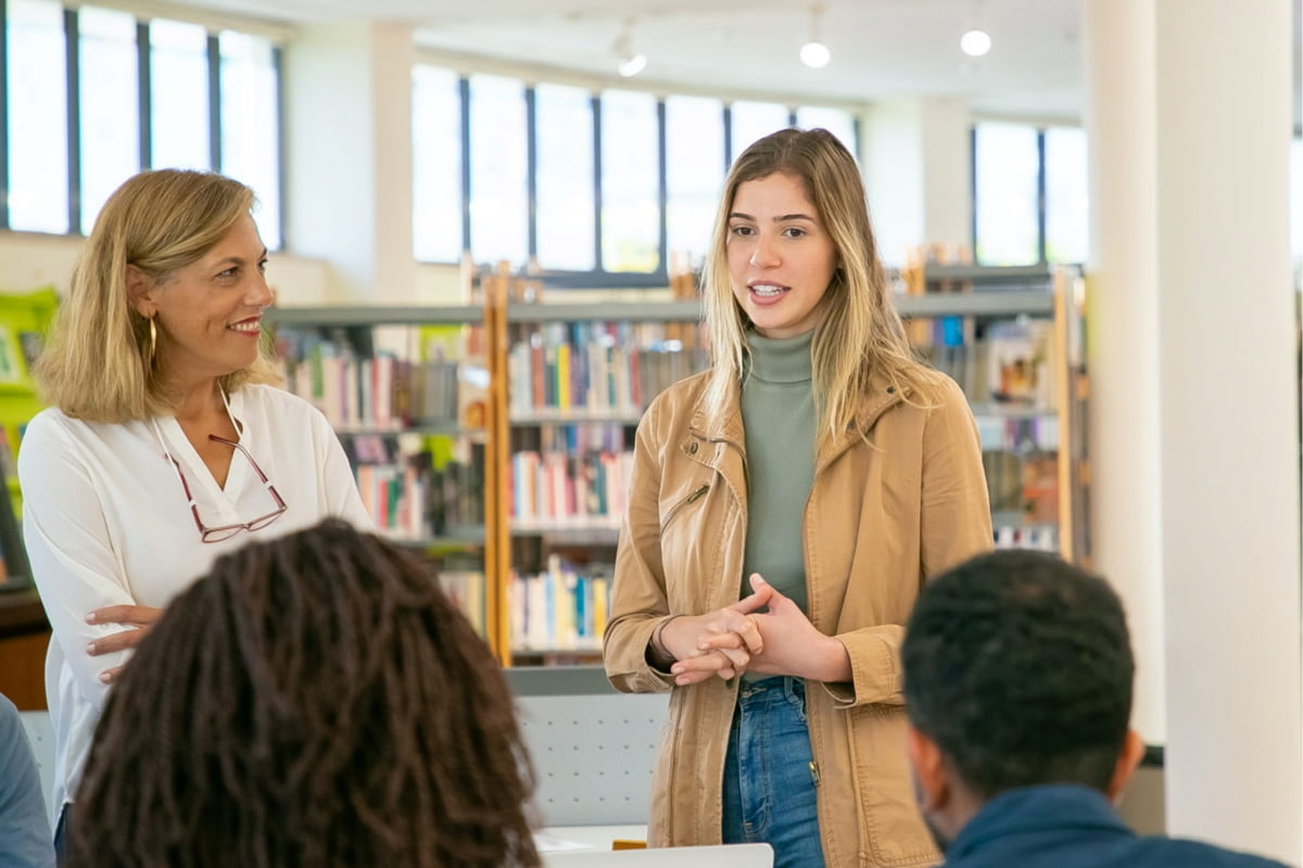 IEP team of teachers in school library