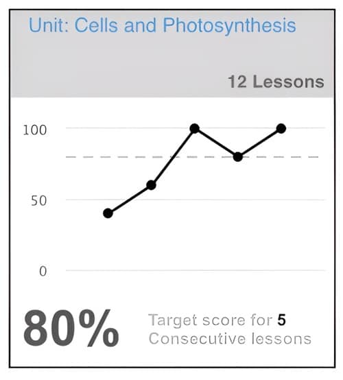 Unit line chart showing 80% score for 12 Lessons