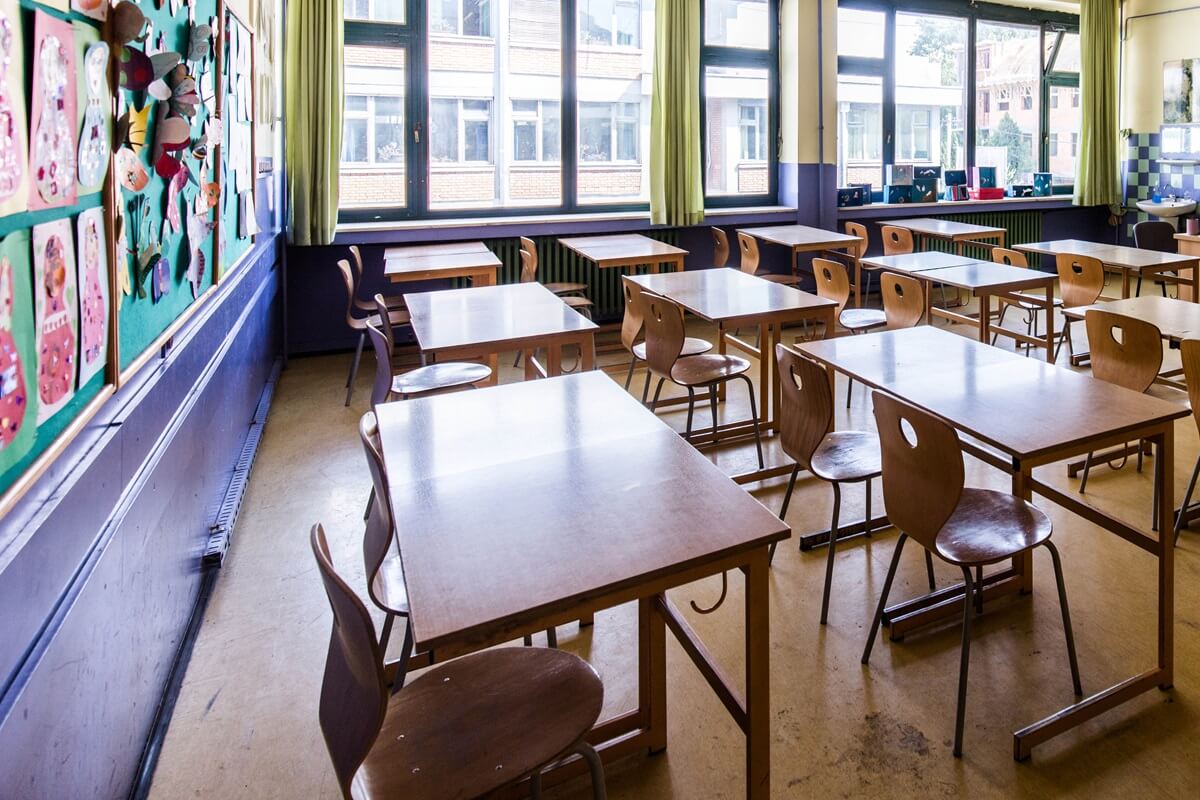 classroom with empty desks