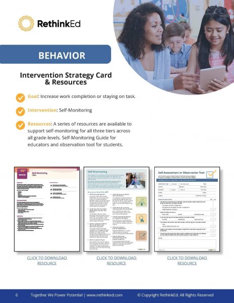 Behavior Intervention Strategy Card and Resources by RethinkEd
